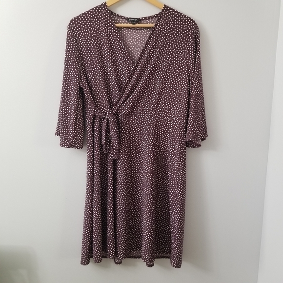 𝅺polka Dot Illusion Faux Wrap Loose Dress Lg 3/4 Sleeve - Picture 6 of 8